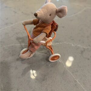 Maileg Sister Mouse on Orange Tricycle